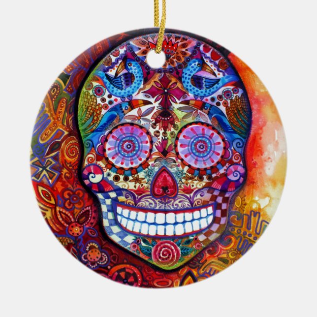 Sugar Skull Ceramic Ornament (Front)