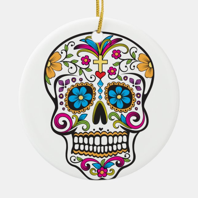 Sugar Skull Ceramic Ornament (Front)