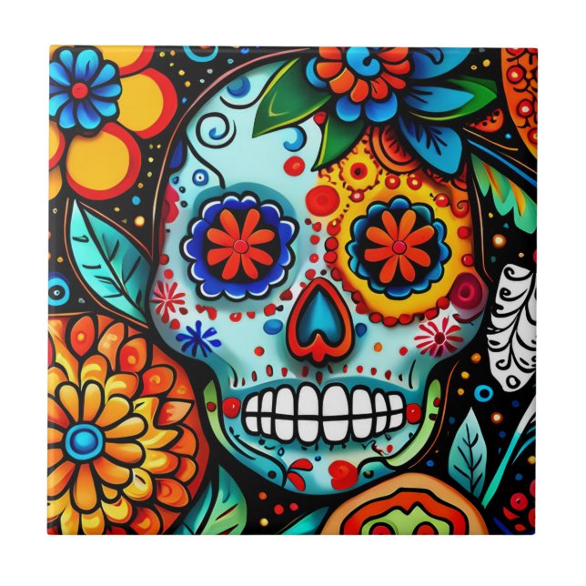 Sugar Skull Ceramic Tile (Front)