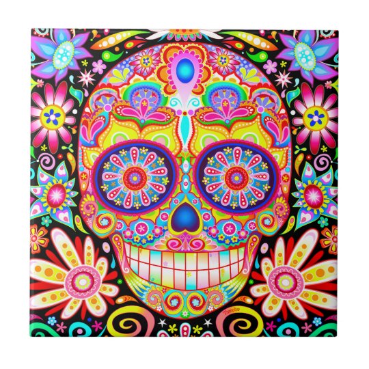 Sugar Skull Ceramic Tile - Day of the Dead Art | Zazzle.com