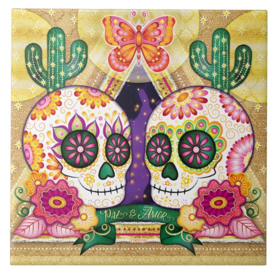 Sugar Skull Ceramic Tile - Sugar Skull Trivet Tile