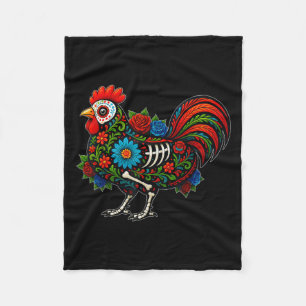 Sugar Skull Chicken Dia De Muertos Halloween Day O Fleece Blanket