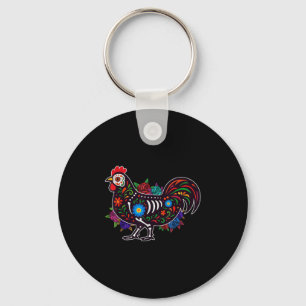 Sugar Skull Chicken Dia De Muertos Halloween Day O Keychain