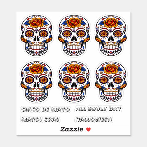 Sugar Skull Cinco de Mayo All Souls Day Mardi Gras Sticker