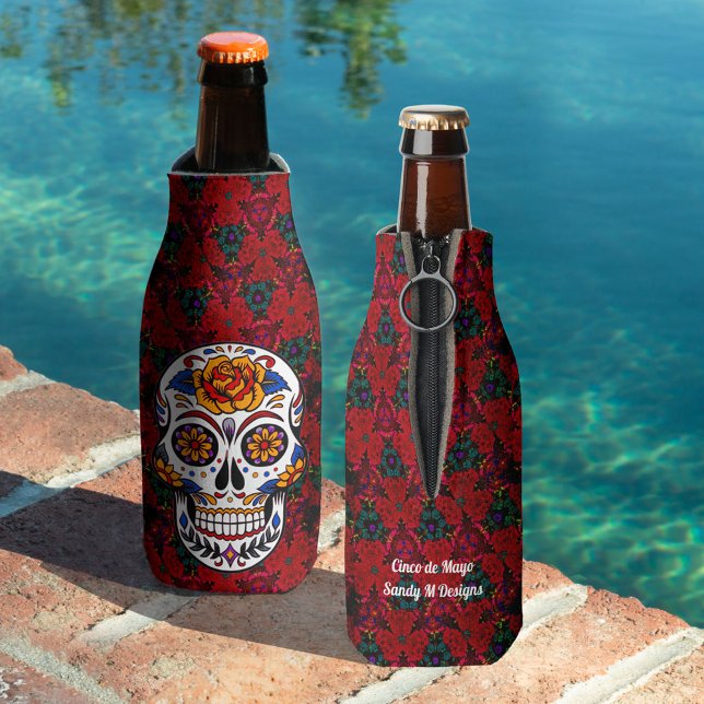 Sugar Skull Cinco de Mayo Personalize Your Name Bottle Cooler (Creator Uploaded)