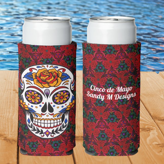 Sugar Skull Cinco de Mayo Personalize Your Name Seltzer Can Cooler (Creator Uploaded)