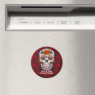 Sugar Skull Cinco de Mayo Red Floral Name Magnet