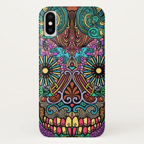 Sugar Skull Closeup Abstract Colorful iPhone X Case