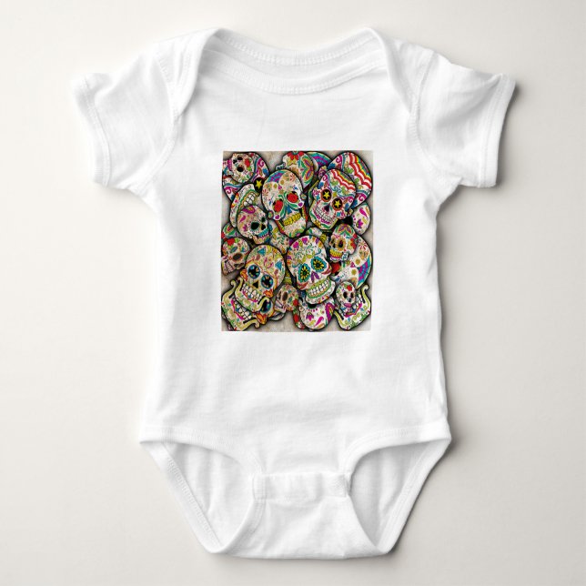 Sugar Skull Collage Baby Bodysuit (Front)