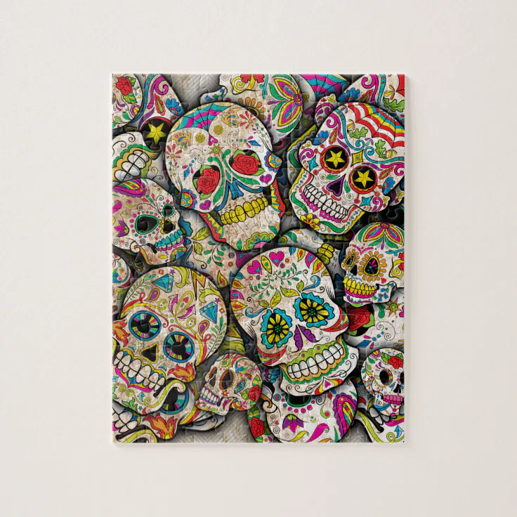 Sugar Skull Collage Jigsaw Puzzle Zazzle