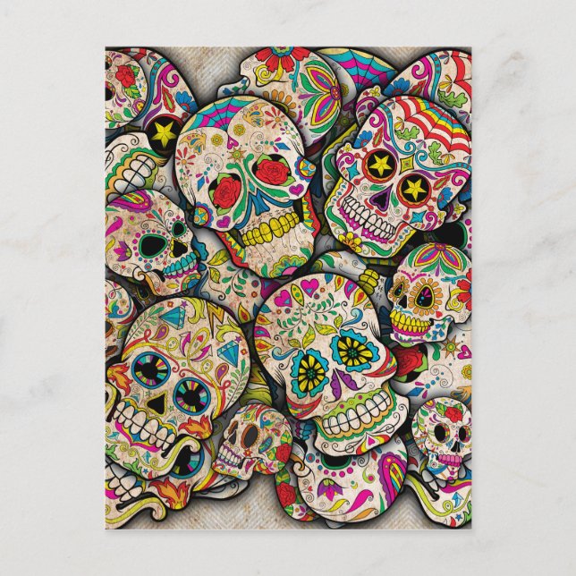 Sugar Skull Collage Postcard (Front)