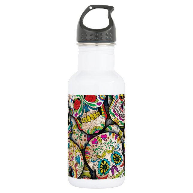 Sugar Skull Collage Water Bottle (Front)