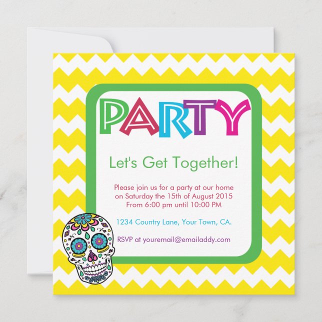 Sugar Skull Color Party Invitation (Front)