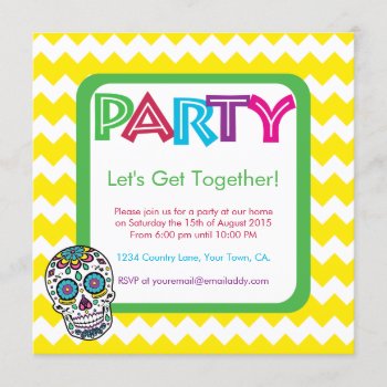 Sugar Skull Color Party Invitation by mariannegilliand at Zazzle