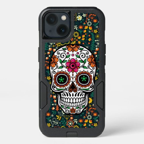 Sugar Skull  Colorful Flowers Illustration iPhone 13 Case