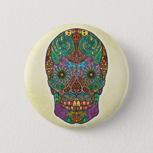 Sugar Skull Colorful Grunge Pinback Button