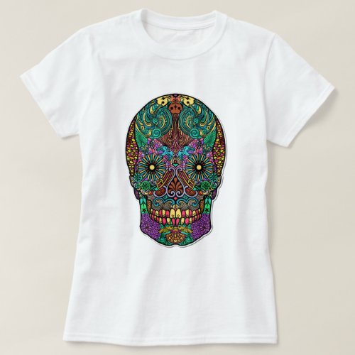 Sugar Skull Colorful Hand Drawn T_Shirt