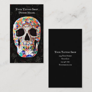Sugar Skull Colorful Pop Art Balloons Tattoo Shop Business Card