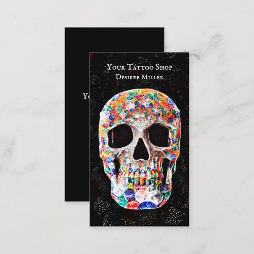 Sugar Skull Colorful Pop Art Balloons Tattoo Shop Business Card