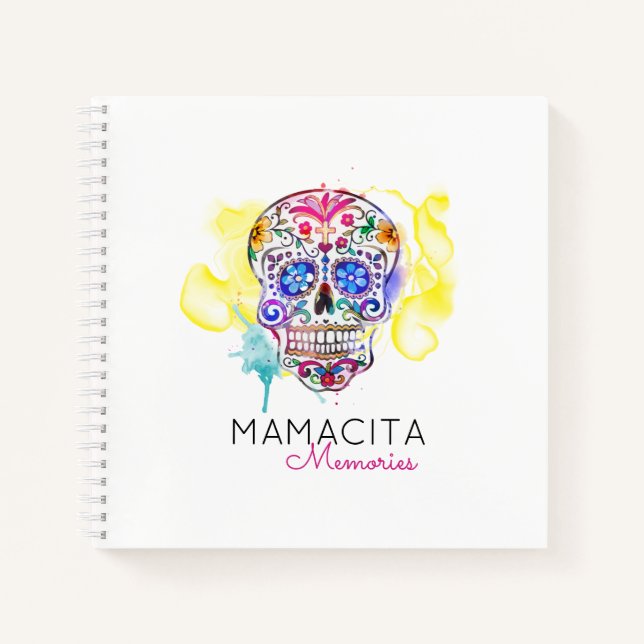 Sugar Skull Colorful Watercolor NAME Memories Book (Front)