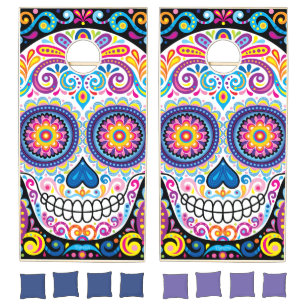 Cornhole Colorful Day of the Dead Skulls Boards BEANBAG TOSSGAME w Bags Set 1358 