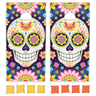 Cornhole Colorful Day of the Dead Skulls Boards BEANBAG TOSSGAME w Bags Set 1358 