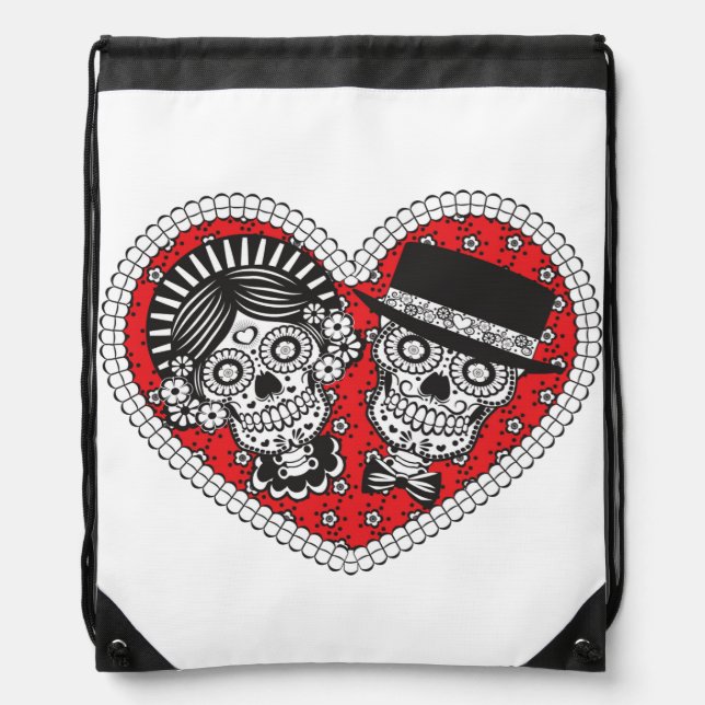 Sugar Skull Couple Drawstring Bag (Front)