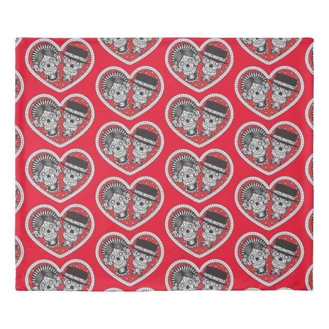 Sugar Skull Couple Duvet Cover (Front)