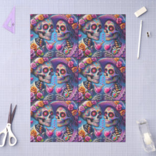 Sugar Skull Couple Having Drinks Decoupage Tissue Paper