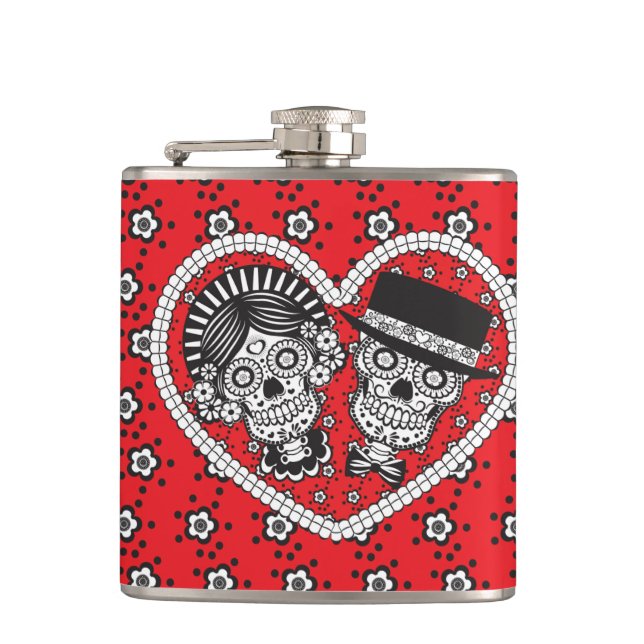 Sugar Skull Couple Hip Flask (Front)