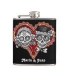 Sugar Skull Couple in Heart - Flask - CUSTOMIZE IT