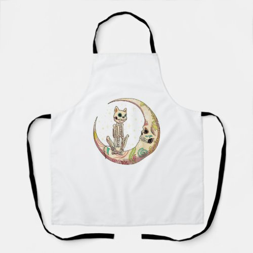 Sugar Skull Crescent Moon Cat Dead Day Halloween C Apron