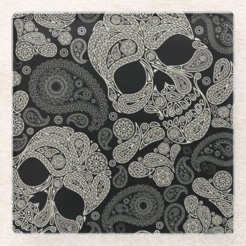 Sugar Skull Crossbones Pattern Glass Coaster by ReligiousStore at Zazzle