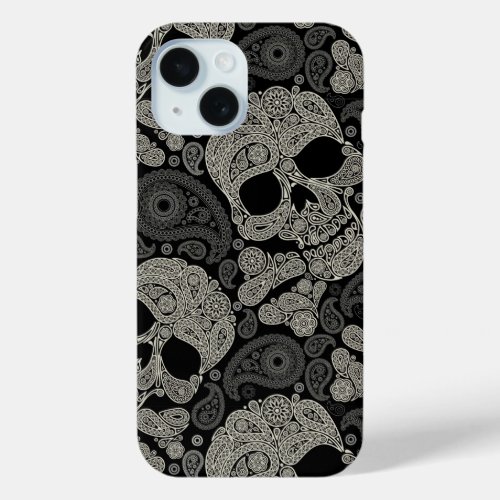 Sugar Skull Crossbones Pattern iPhone 15 Case