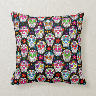 sugar skull cushion with bright colors on black