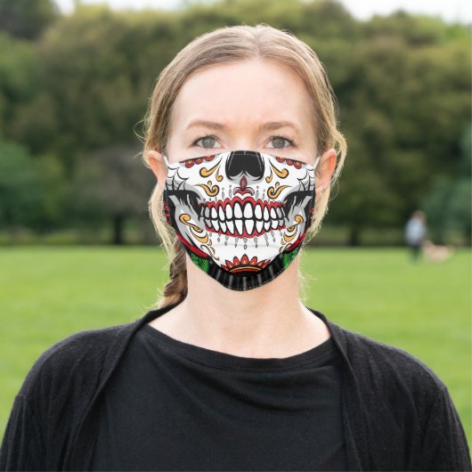 Sugar Skull Cute Adult Cloth Face Mask (Outside)