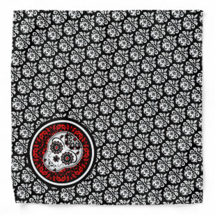 Sugar skull damask red accents bandana