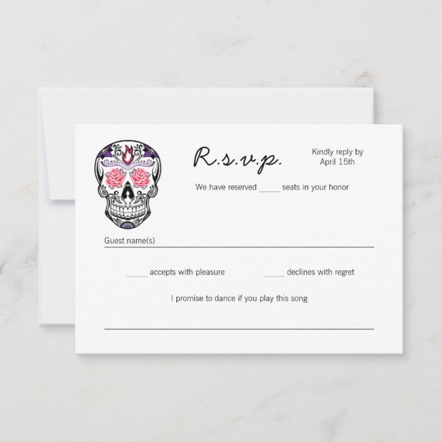 Sugar Skull Dancing Skeletons Wedding RSVP cards (Front)