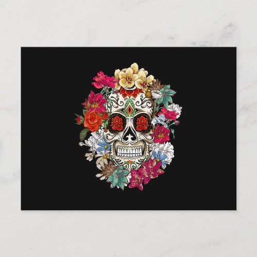 Sugar Skull Day Of Dead Dia De Los Muertos Flowers Invitation Postcard