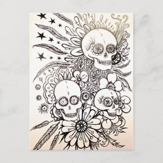 sugar skull day of dead tattoo art post card art