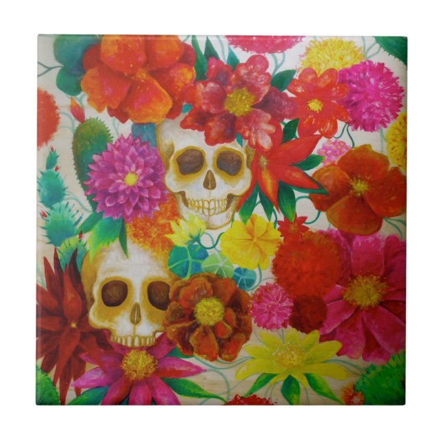 sugar skull day of dead tattoo Mexican tile (Front)