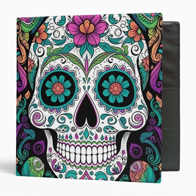 Sugar Skull Day Of The Dead 3 Ring Binder (Front/Inside)
