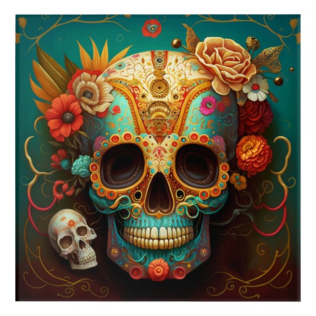 Sugar Skull Day Of The Dead Acrylic Print (Front)
