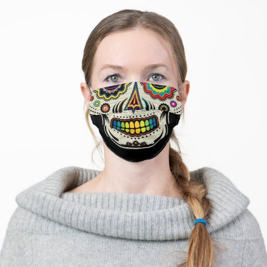Sugar Skull Day Of The Dead Adult Cloth Face Mask (Worn)