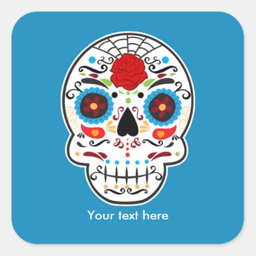 Sugar Skull Day of the Dead Blue Party Stickers
