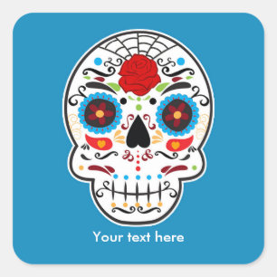Sugar Skull Day of the Dead Blue Party Stickers