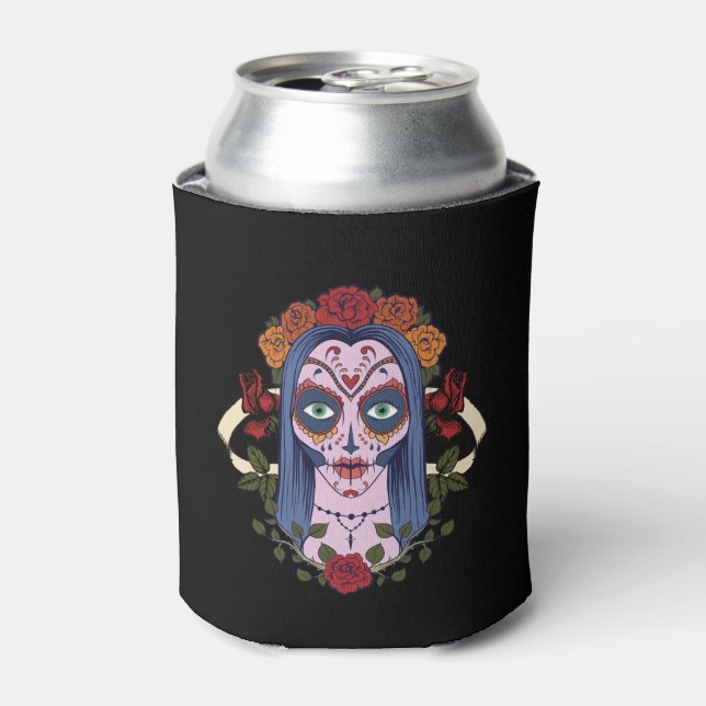 Sugar Skull Day Of The Dead Bride Red Roses Can Cooler (Can Front)