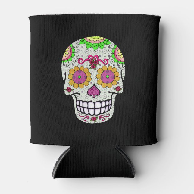 Sugar Skull, Day of the Dead Can Cooler (Front)