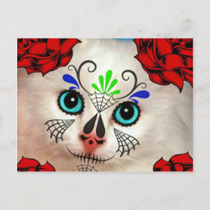 SUGAR SKULL DAY OF THE DEAD CAT KITTY POSTCARD