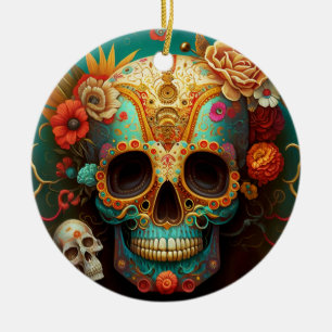 Sugar Skull Day Of The Dead Ceramic Ornament
